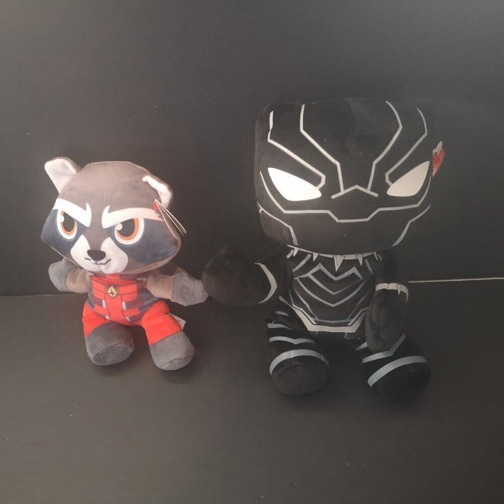 NWT Ty Marvel Stuffed Soft Plush Characters 12" Black Panther & 8" Rocket